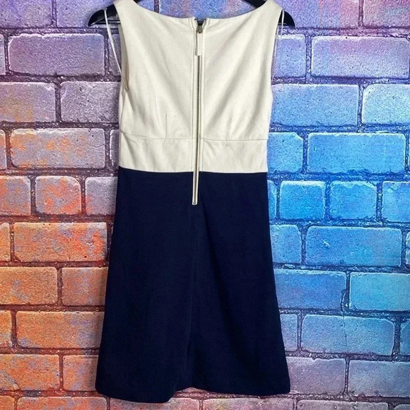 J. Crew Dress Midi Two-Tone Women’s Size 00 White Navy Blue Sleeveless - Picture 5 of 8